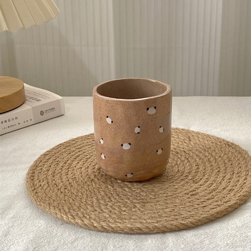白日梦手作熊猫陶瓷水杯可爱餐具早餐点心盘子套装釉下手绘手握杯