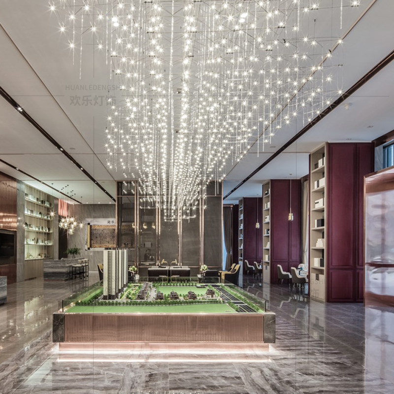 光制天满方星吊灯售楼部沙盘会所餐宴会厅大酒店工程非标定立灯具