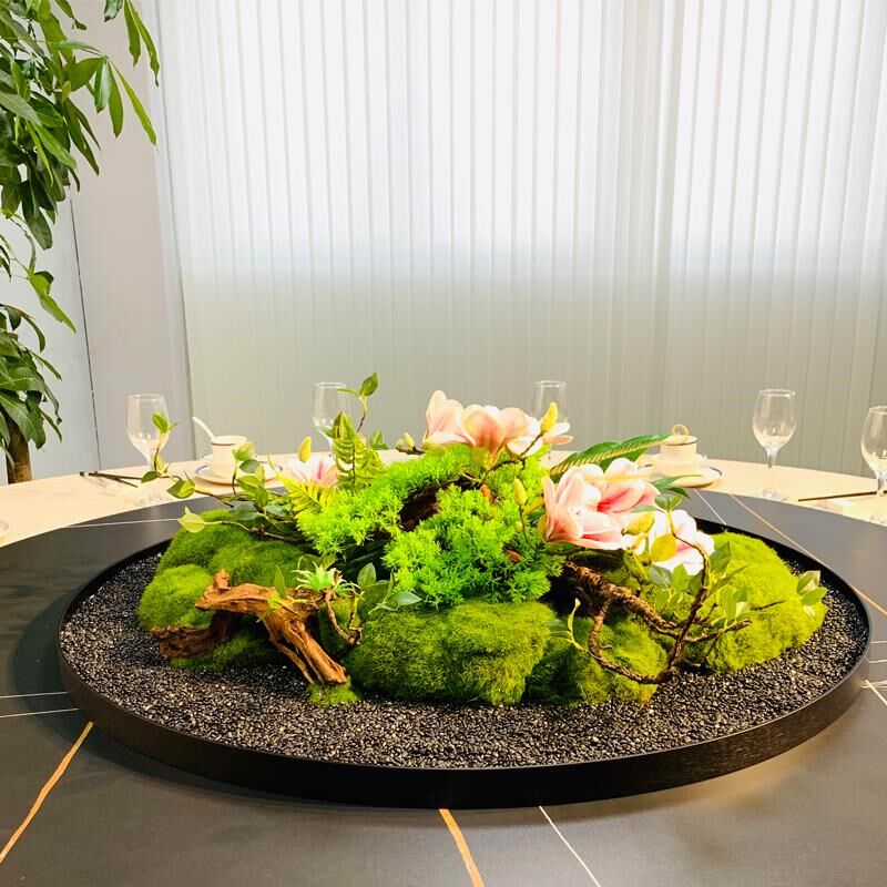 餐厅大圆桌仿真花装饰摆件高档酒店包厢圆形桌面转盘中间假花台花