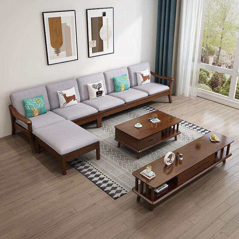 北欧实木沙发客厅组合家具大小户型家用经济型冬夏两用原木沙发