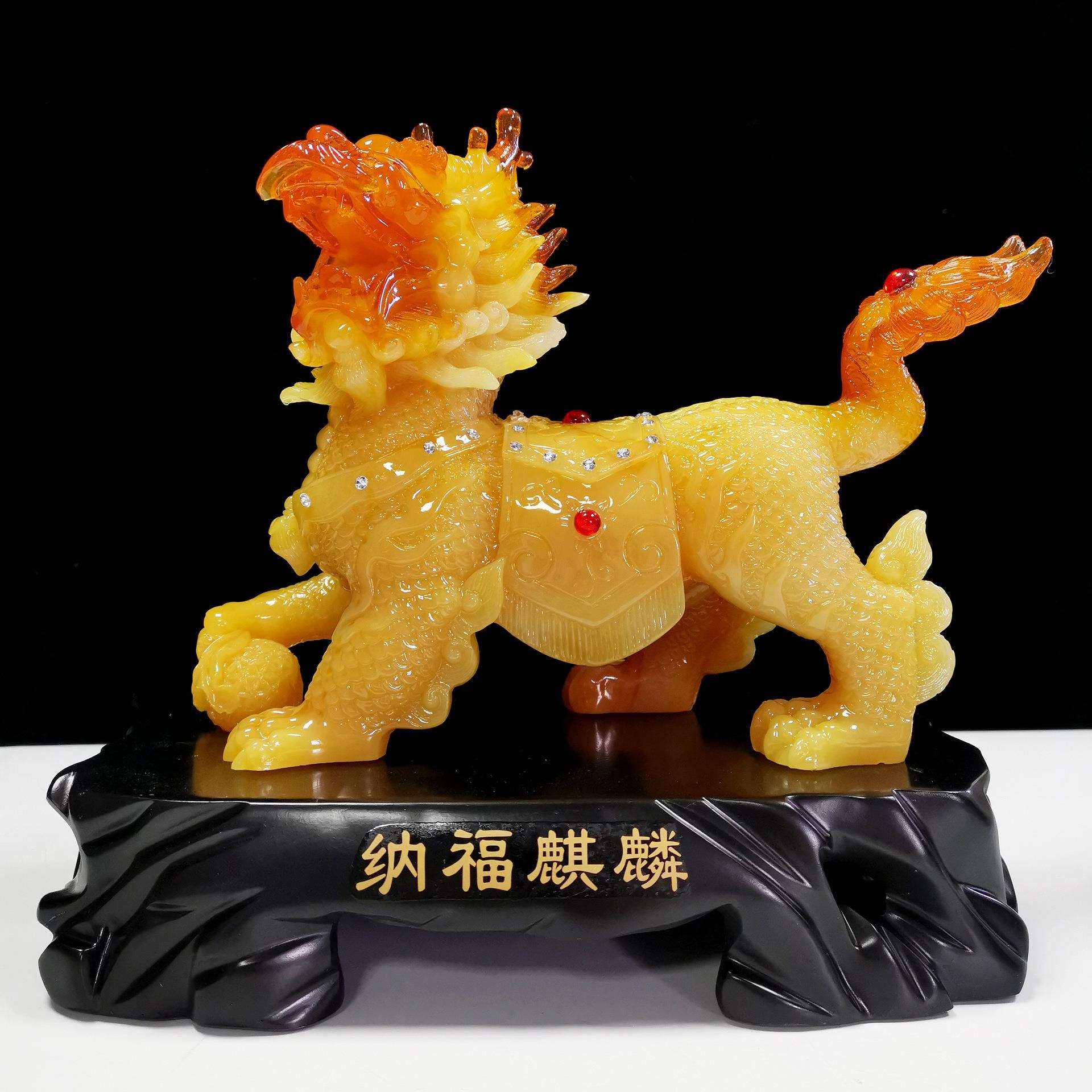 招财麒麟摆件一对家居装饰客厅办公室前台摆件店铺开业树脂工艺品