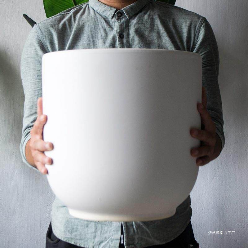 特大号黑白色陶瓷花盆简约阳台室内地面种植发财树绿植盆栽