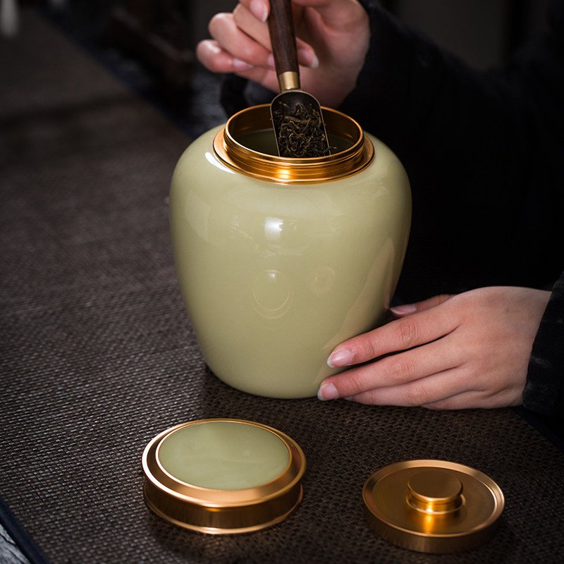 龙泉中式密封青瓷茶叶罐陶瓷密封存茶罐大号装茶容器家用存储罐子