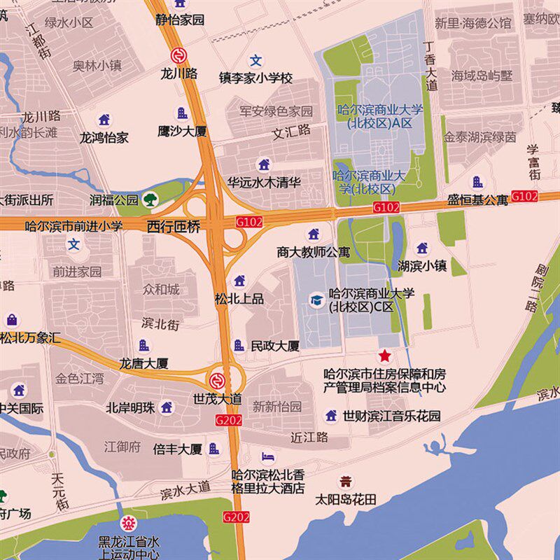 2024新款哈尔滨市区地图贴图办公室挂图高清防水墙壁贴超大装饰画