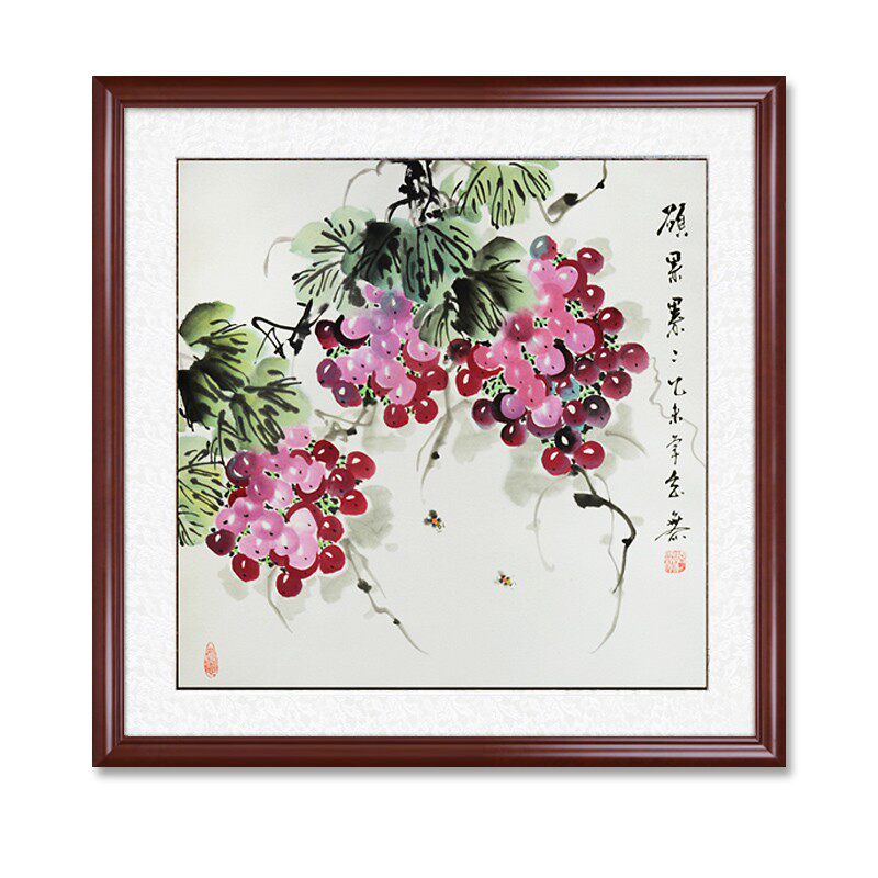 硕果累累三尺装方画萄花鸟画手绘国葡茶楼酒楼玄关书房斗饰装裱画