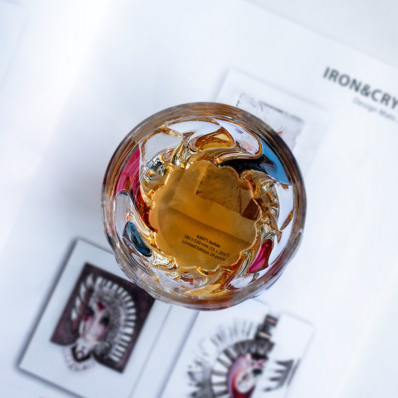 捷克进口威士忌水晶玻璃酒杯 竹子手工绘彩洋酒烈酒杯高端