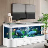 热弯一体成型落地鱼缸客厅大型靠墙背滤生态懒人电视柜茶几水族箱