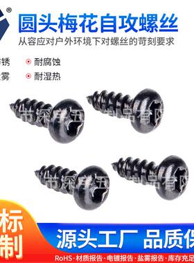 PA2.6x6→2.6x12圆头梅花自攻螺丝304黑色不锈钢高盐雾防锈达克罗