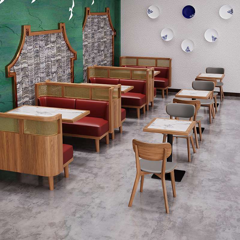 餐厅卡座沙发凳餐饮商用奶茶店桌椅藤编现代风格家具饭店桌子