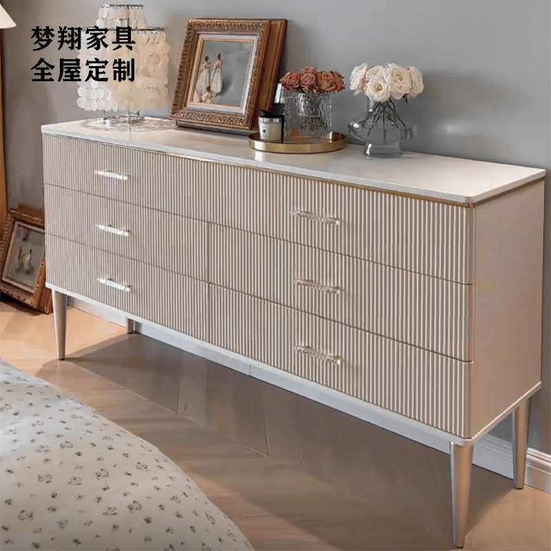 美式轻奢实木简约卧室6斗柜储物柜白色收纳柜网红线条装饰柜