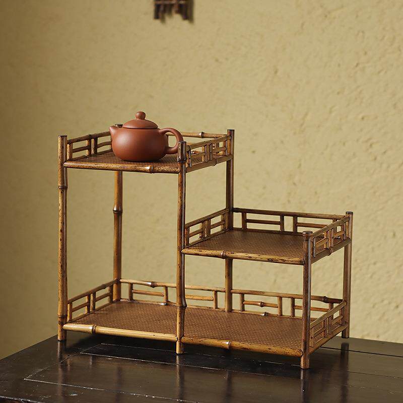 茶室书房桌面摆件置物架新中式博古架茶道配件茶棚茶具收纳展示架