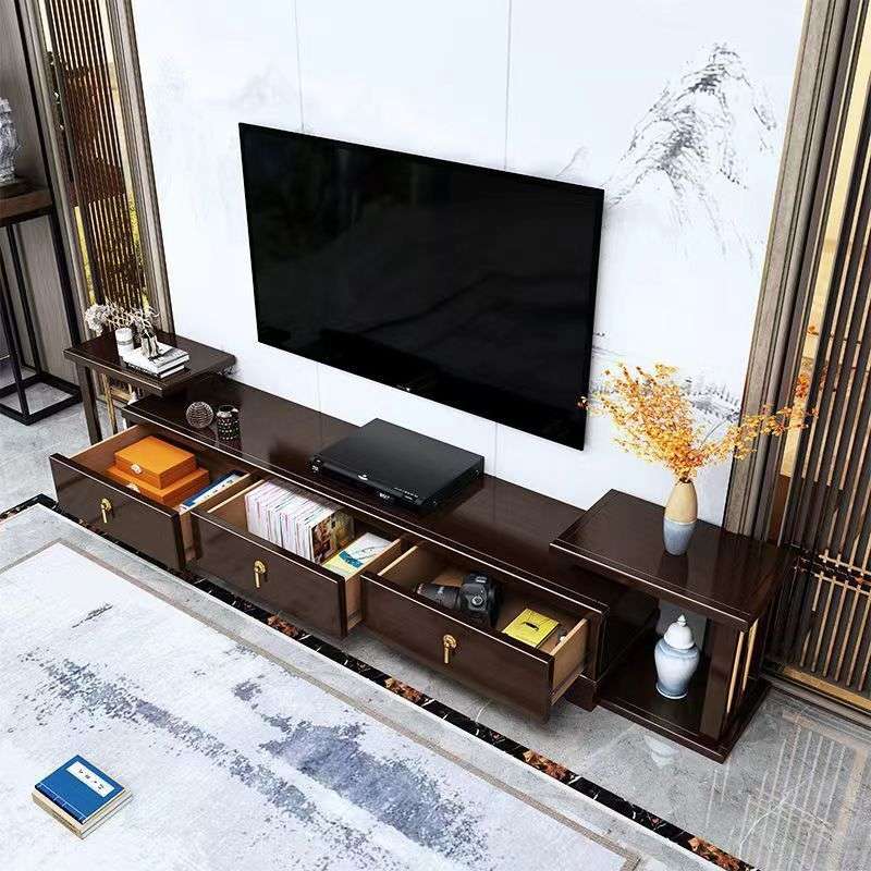 新中式实木电视柜茶几组合套装可伸缩地柜现代简约客厅禅意家具