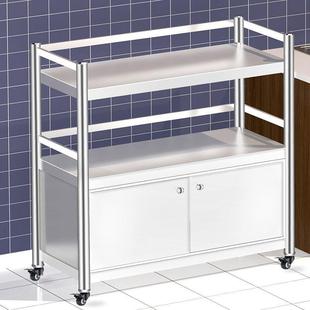 新款不锈钢厨房置物架多层收纳落地储物带门货架柜子可移动橱柜架