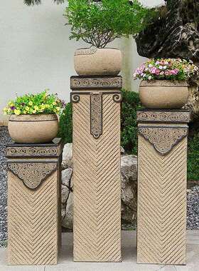 新中式禅意仿古祥云展示柱子庭院花盆摆件如意柱落地玄关装饰底座