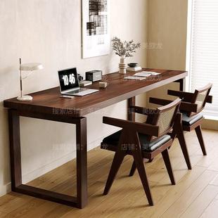南美胡桃木实木书桌双人学习写字电脑桌靠墙高档办公桌家用工作台