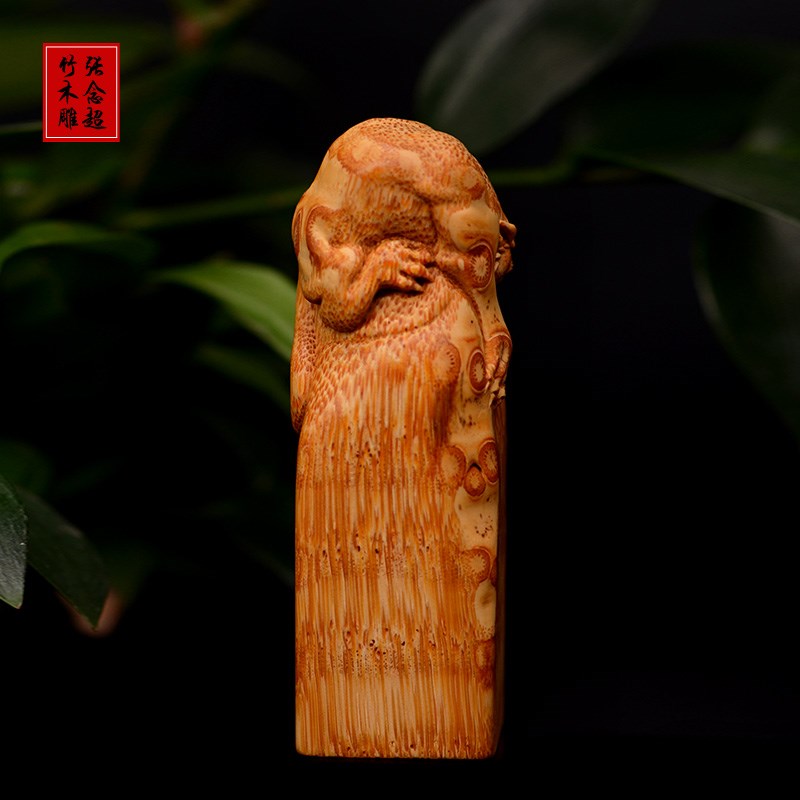 精选竹根雕下山虎摆件竹雕虎虎生威手把件作品印章摆件盘玩