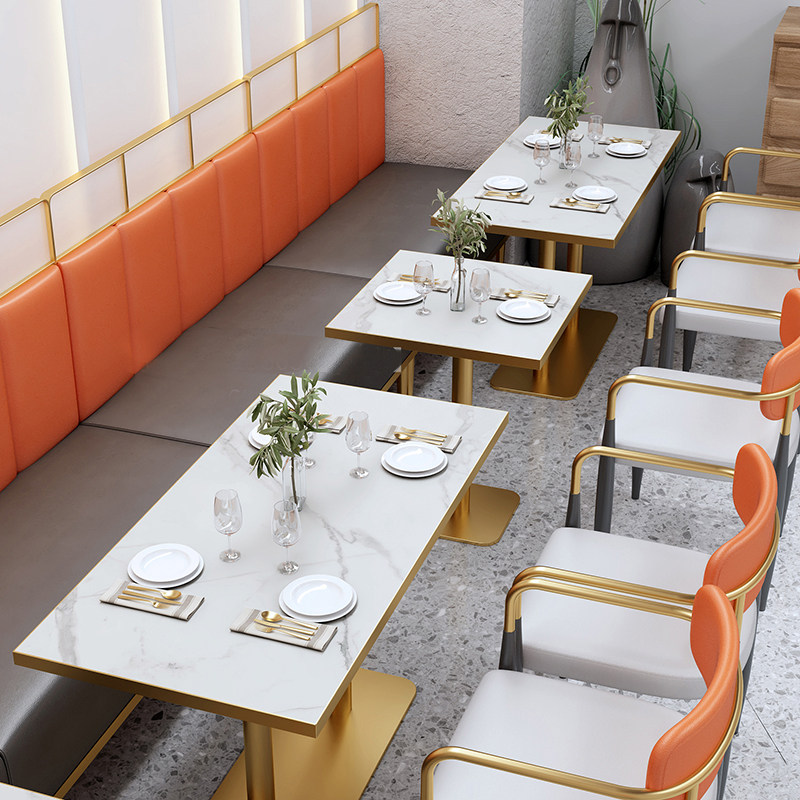 商用属奢岩板铁轻包边不锈钢金艺金色卡座沙发餐饮店餐厅桌椅组合