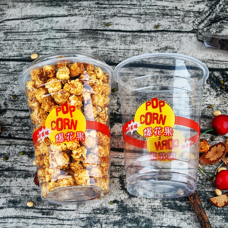 加厚透明一次性塑料杯爆米花杯爆米花桶1000ml带盖1000套