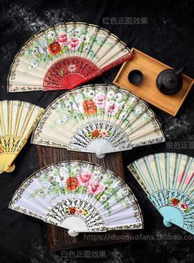 Anita木扇定制西班牙团体舞蹈扇子双面多色可选古典折叠扇走秀款