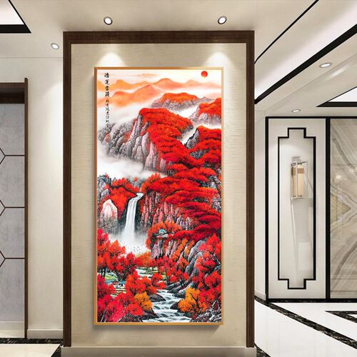 数字油画diy手工填色油彩画客厅大幅山水装饰画玄关竖版鸿运当头