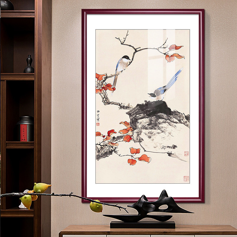 国画田世光花鸟画竖版玄关画中式客厅装饰画餐厅挂画酒店大厅壁画