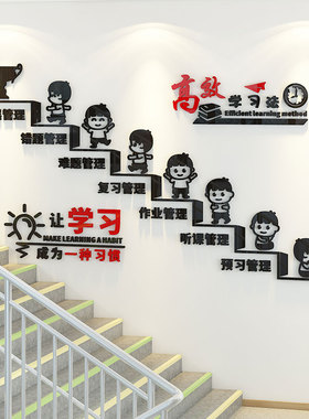 学习的阶梯墙贴班级文化墙布置托管班教室励志标语激励学习海报