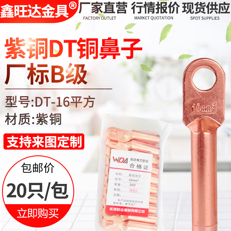 DT铜鼻子16平方 电缆铜接头 铜线鼻子 铜线耳 铜接线端子 厂标B级