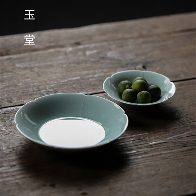 彷宋代影青釉青白瓷器六筋六缺葵口开片壶承杯托盖置盖碗托盘茶具