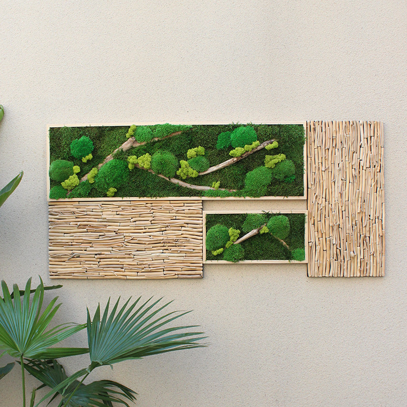 侘寂风天然永生苔藓植物标本装饰画立体组合墙面壁挂绿植墙装饰