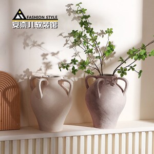 素坯四耳陶瓷花瓶侘寂风手工水培插花器家居客厅酒店民宿桌面摆件