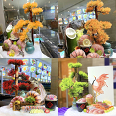 刺身摆盘装 饰仿真松树盘饰花草意境菜海鲜姿造拼盘迎客松创意摆件