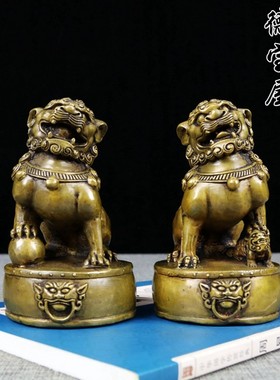 古典铜狮子摆件一对小号踩鼓狮子家居门口厅创意装饰摆设中式复古