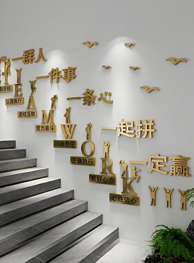 办公室楼梯走廊企业文化墙面创意装饰背景场景布置团队激励志标语