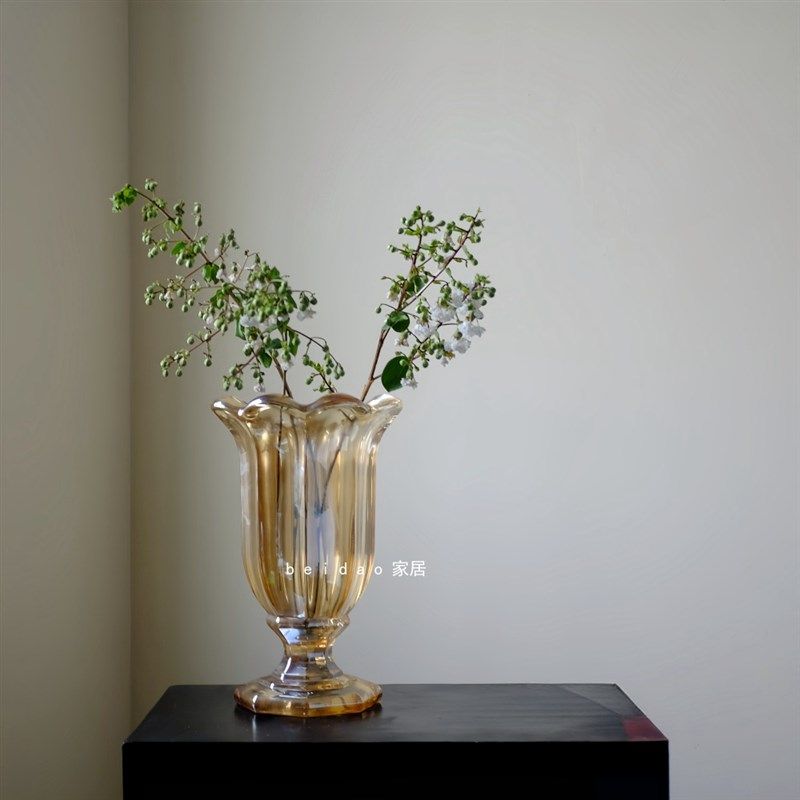 复古法式透明加厚玻璃高脚大花瓶鲜插花水养花百合,家居饰品,花瓶,淘宝优惠券,粉丝福利购,淘宝优惠卷