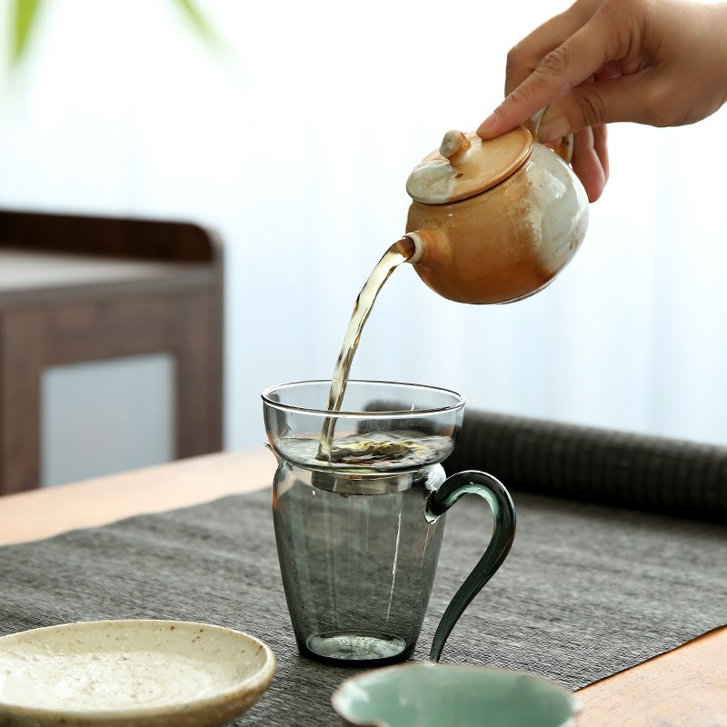 烟灰色公道杯带把玻璃分茶器家用功夫茶具泡茶透明公杯茶海茶盅