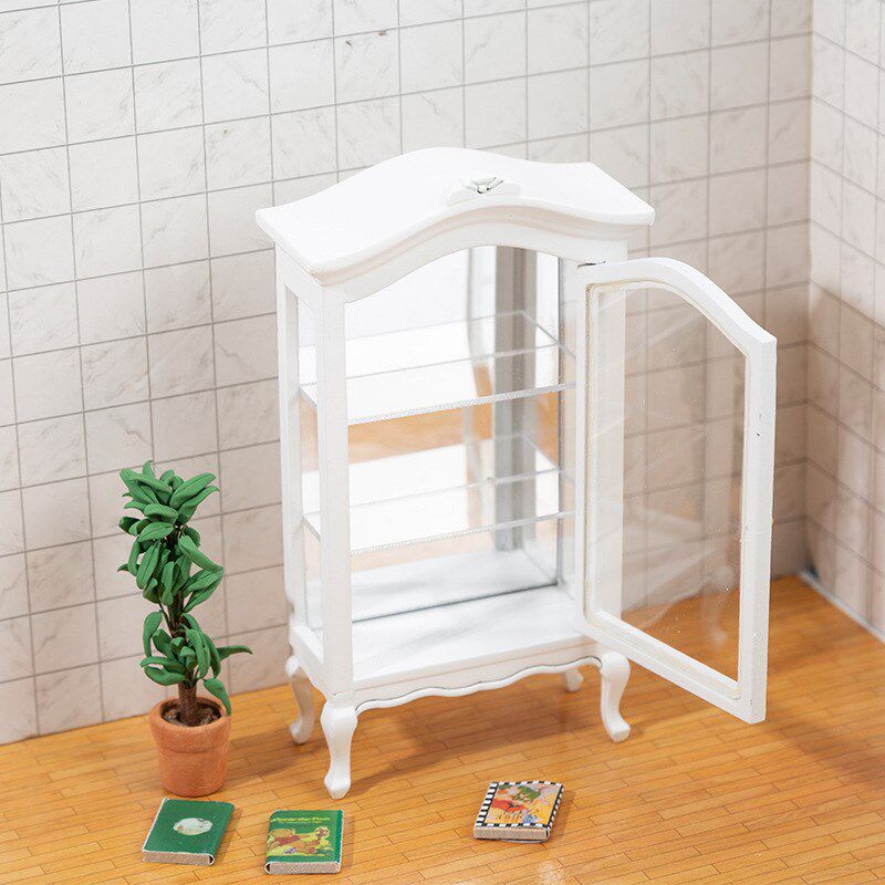 1:12珍工柜带镜子迷你娃娃屋家具艺缩摆件 袖珍家居木质藏微品