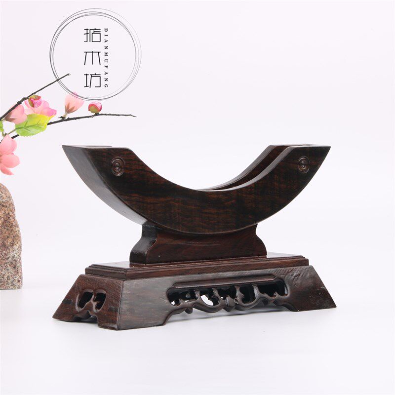 红木黑梓木片雕平安扣底座玉木饰装瓷盘底座普洱茶饼托架展示架子