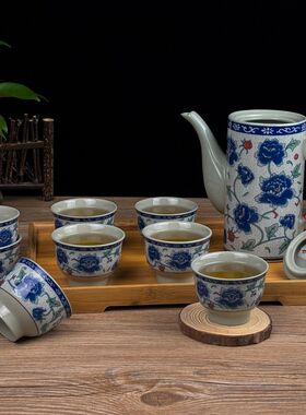 陶瓷复古大号茶壶欧式大容量青花瓷釉中彩泡茶壶饭店茶具组合套装