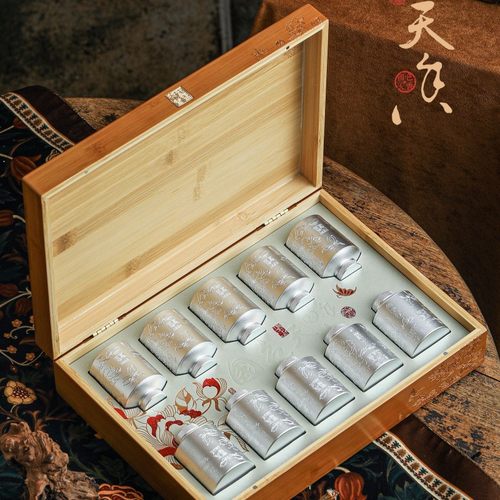 国色竹制高档锡罐10小罐茶叶包装盒空盒岩茶10泡红茶绿茶银针通用
