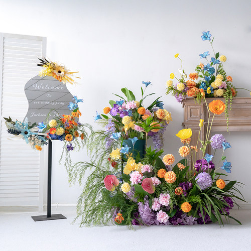 莫奈花园仿真花假花装饰地排花艺 橱窗布置店面迎宾展板布置假花