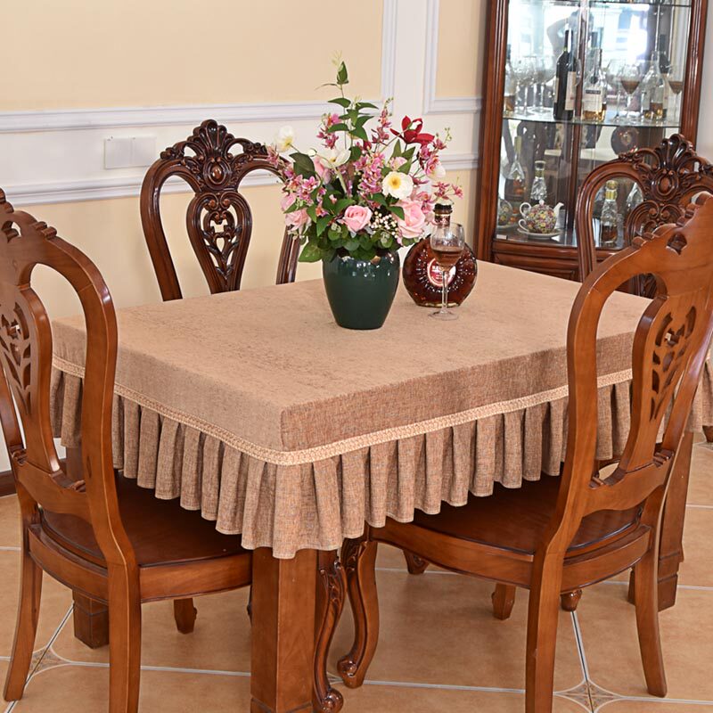 简约现代长方型餐桌布家用布艺咖色台布餐桌套罩全包茶几布桌裙套