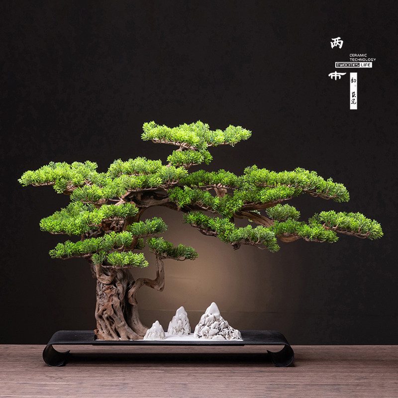 两市精品仿真中式迎客松盆景绿植家居客厅展会玄关软装样板间摆件