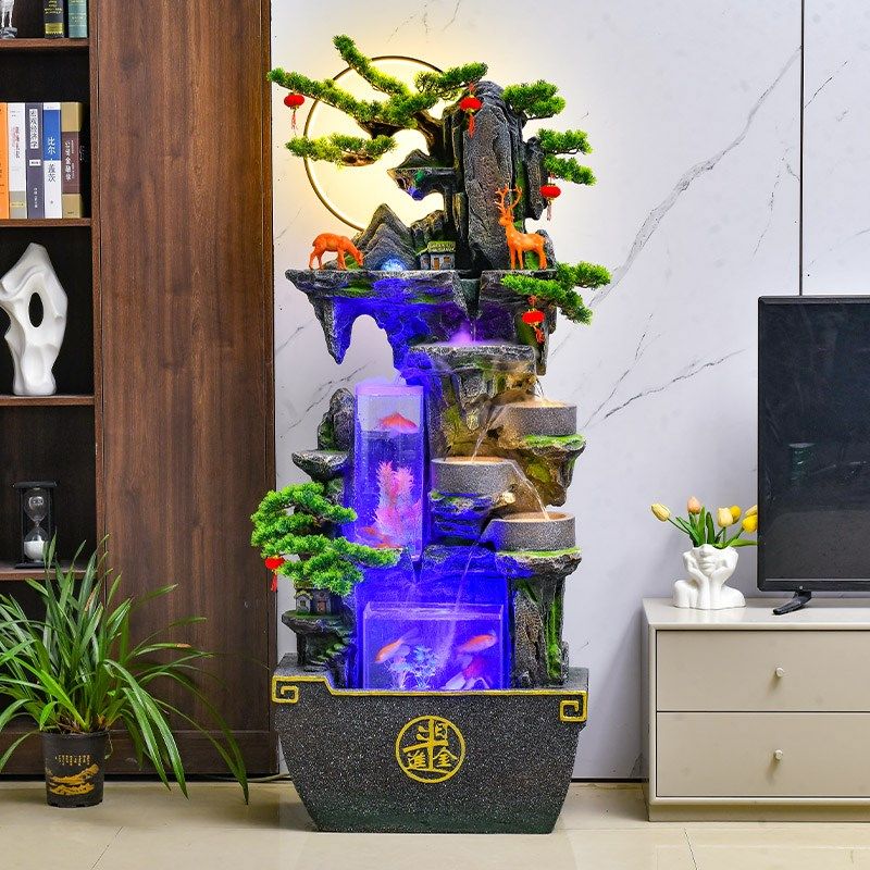 创意假山流水摆件中式客厅落地鱼缸水景家居阳台转运招财加湿装饰,家居饰品,流水摆件,淘宝优惠券,粉丝福利购,淘宝优惠卷