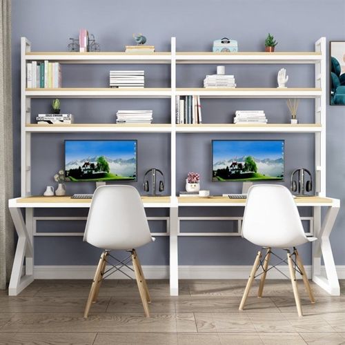 双人儿童学习桌电脑书桌台式家用办公桌书架一体整墙简易书柜写字
