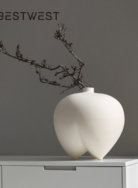 侘寂风相扑素烧陶瓷花瓶酒柜电视柜书房样板房装饰品摆件现代软装