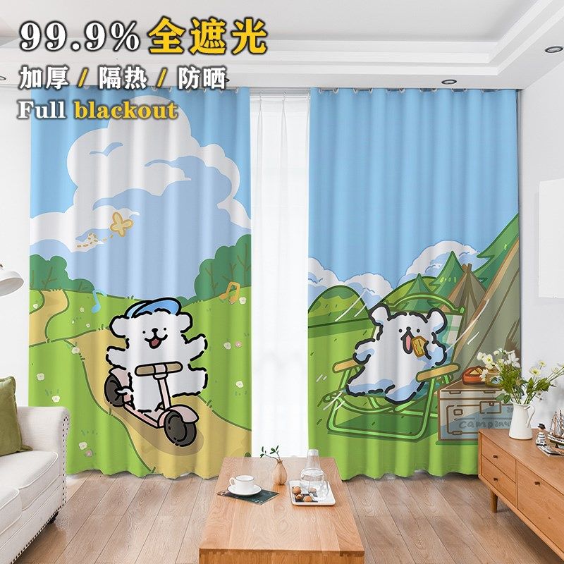 新款卡通线条小狗定制全遮光儿童房卧室飘窗隔断挂钩打孔可爱窗帘,居家布艺,定制窗帘,淘宝优惠券,粉丝福利购,淘宝优惠卷