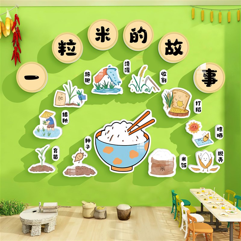 一粒米的故事环创幼儿园墙面装饰午托管班形象背景食堂文化墙贴纸