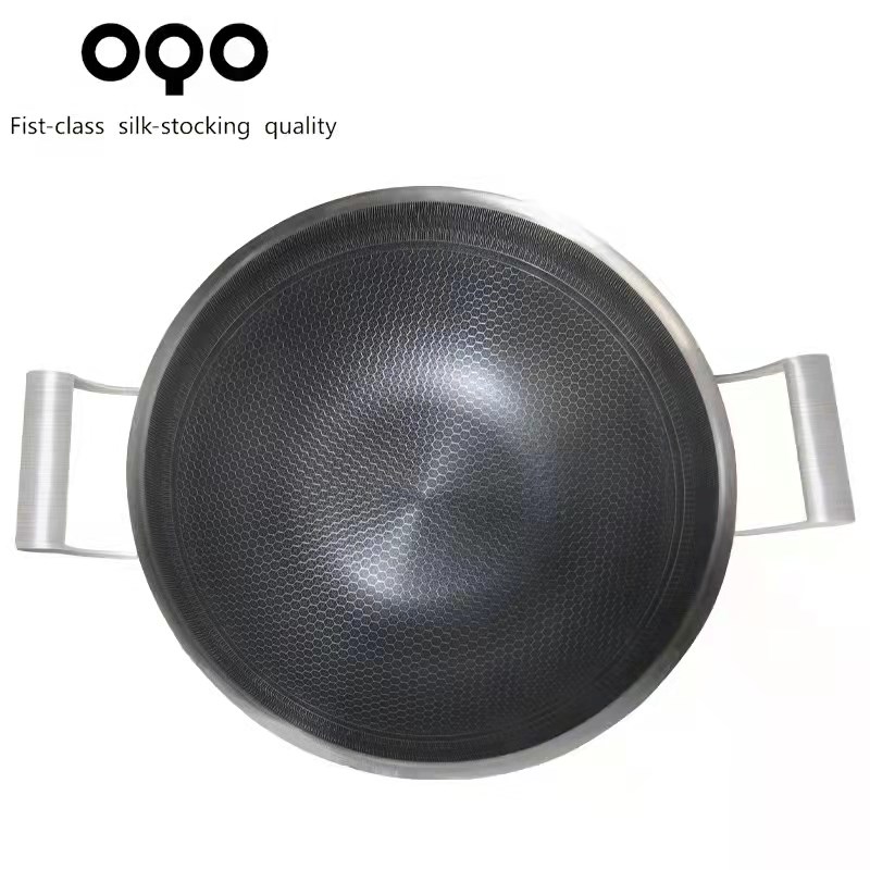 OQO316不锈钢34cm蒸锅炒锅一体成型网纹锅燃气电磁炉通用