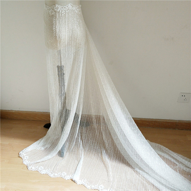 新季高档夏款亮片钉Y竖条纹花边亮片婚纱礼服面料布料DI珠辅料