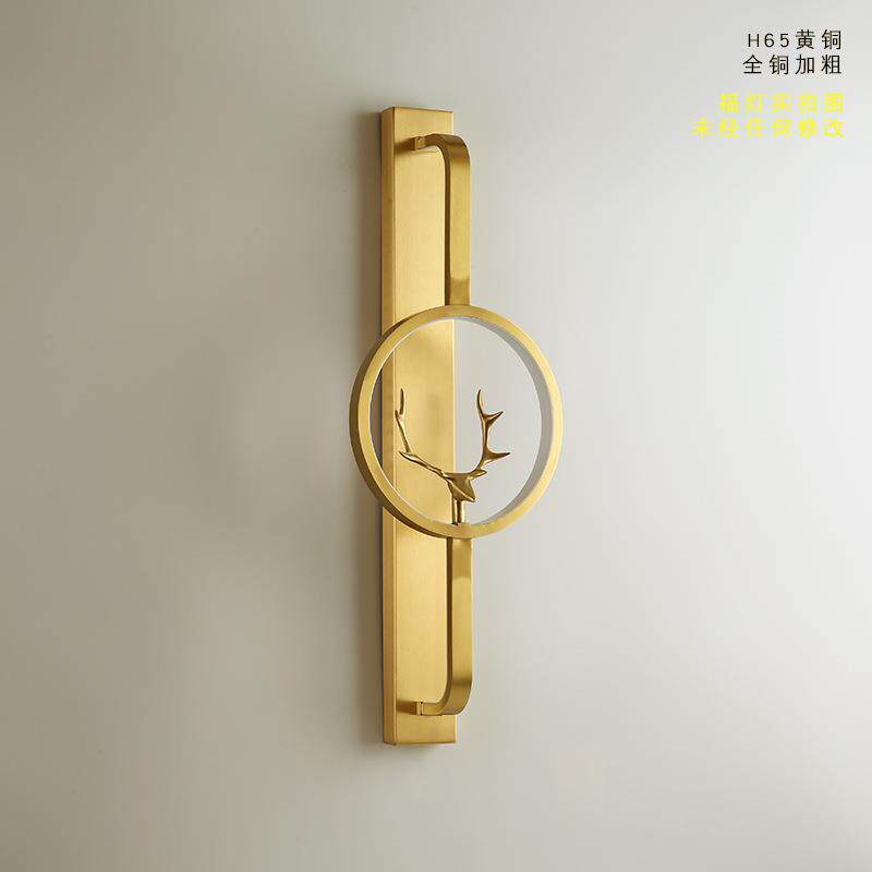 新中式全铜长寿鹿壁灯卧室床头客厅创意LED现代中式简约小鹿灯